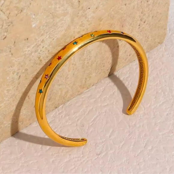 Colorful Star-Studded Stainless Steel Waterproof Bracelet Cuff - Picture 4 of 6